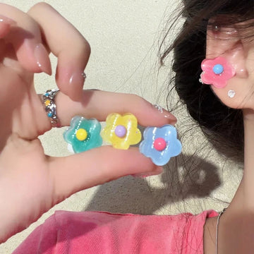DAIIIBABYYY  -  Korean Fashion Colorful Flower Clip Earrings for Women Sweet Ear Cuffs Temperament Summer Jewelry Gift Y2K Accessories Party
